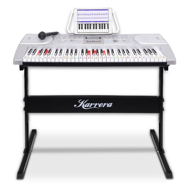  61 Keys Electronic Led Keyboard Piano With Stand - Silver