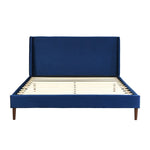 Elegant Blue/Grey Velvet Double Bed Frame with Wooden Headboard