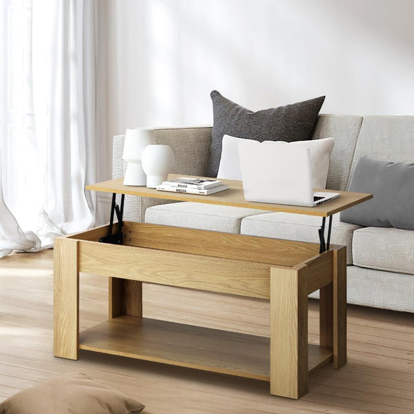  Elegant Lift-Up Top Coffee Table with White Finish and Ample Storage Space