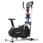 Elliptical cross trainer and exercise bike with weights and resistance bands