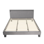 Experience the Stylish Grey Fabric Platform Bed Frame with Wooden Accents