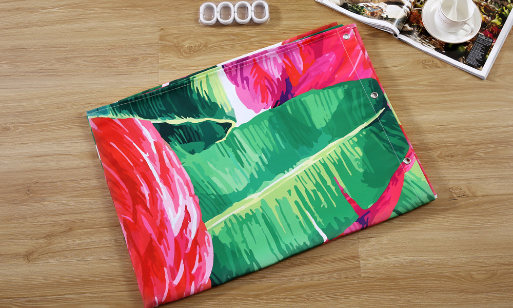 180x200cm Flamingo Print Waterproof Bathroom Shower Crutain with 12 Hooks