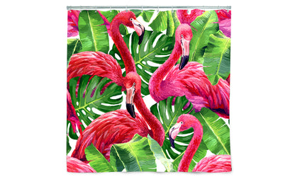 180x200cm Flamingo Print Waterproof Bathroom Shower Crutain with 12 Hooks