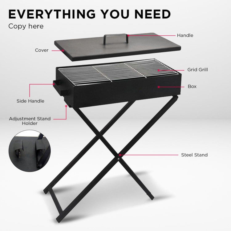 Foldable charcoal bbq grill - adjustable height