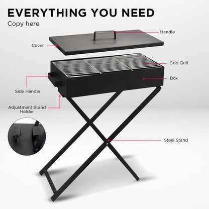 Foldable charcoal bbq grill - adjustable height