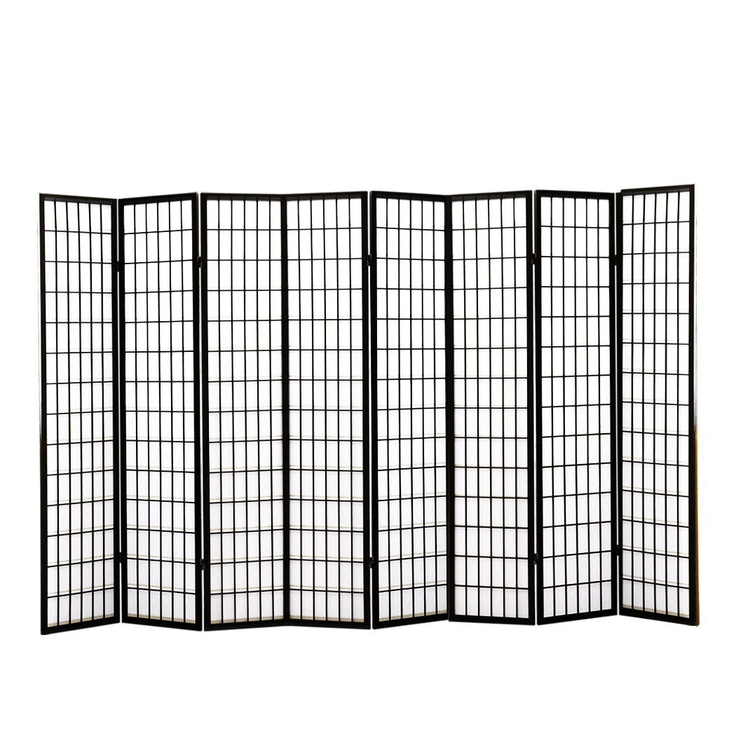8 Panel Free Standing Foldable  Room Divider Privacy Screen Black Frame
