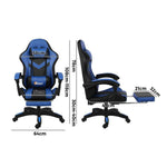 Gaming Chair with Massage and 135° Recline, PU Leather, Adjustable, Black & Blue