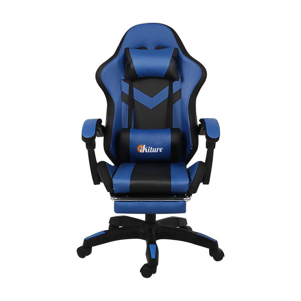 Gaming Chair with Massage and 135° Recline, PU Leather, Adjustable, Black & Blue