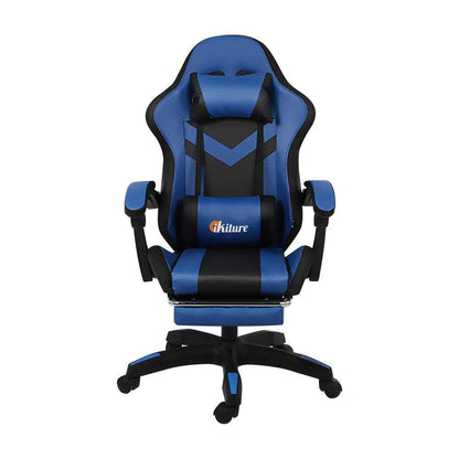 Gaming Chair with Massage and 135° Recline, PU Leather, Adjustable, Black & Blue