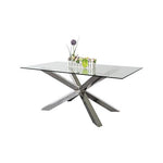 Dining Table In Crisscross Shaped High Glossy Stainless Steel Base
