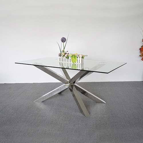  Dining Table In Crisscross Shaped High Glossy Stainless Steel Base