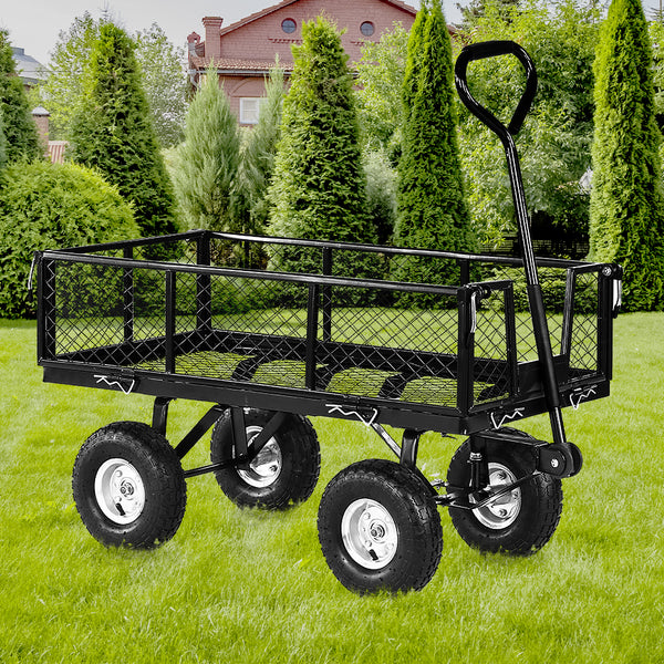  Garden Cart with Mesh Liner Lawn Folding Trolley Black