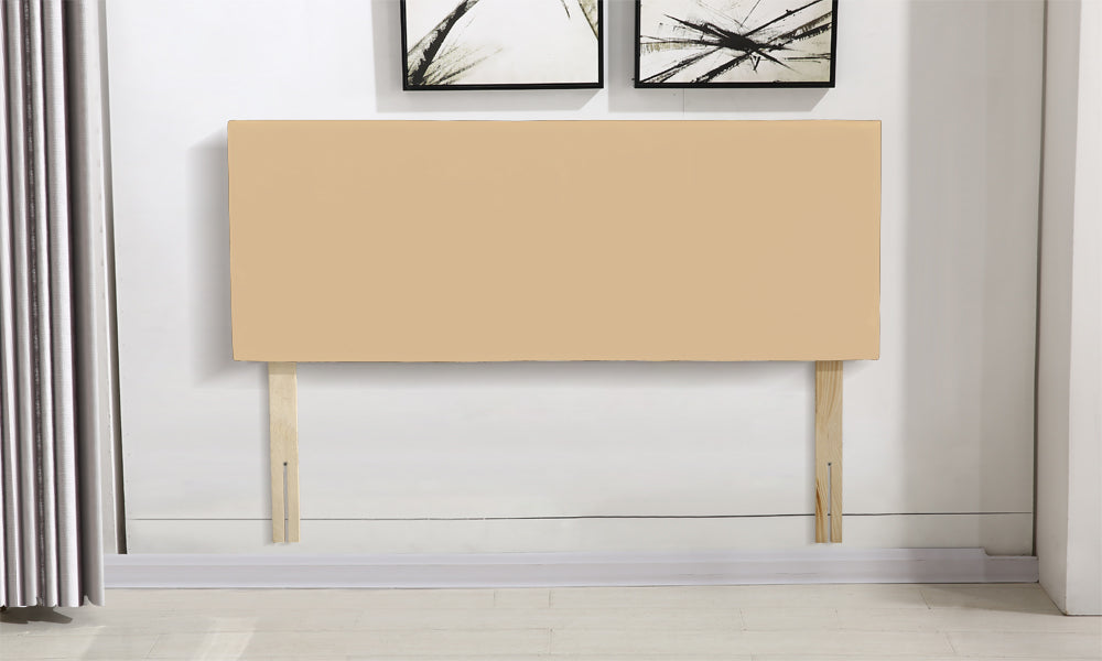 PU Leather Bed Headboard with Wooden Legs in King Size in Cream Colour