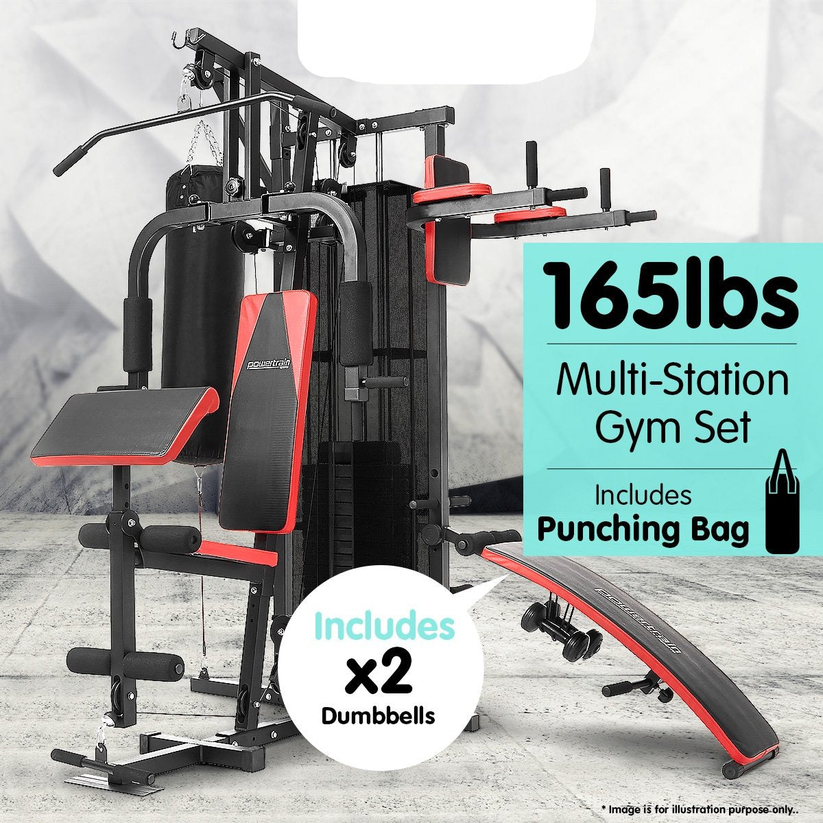 Powertrain Multi-Station Home Gym with Punching Bag - 165lbs