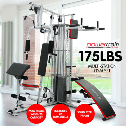 Home Gym Multi Station with 175lb Weights and Dumbbells