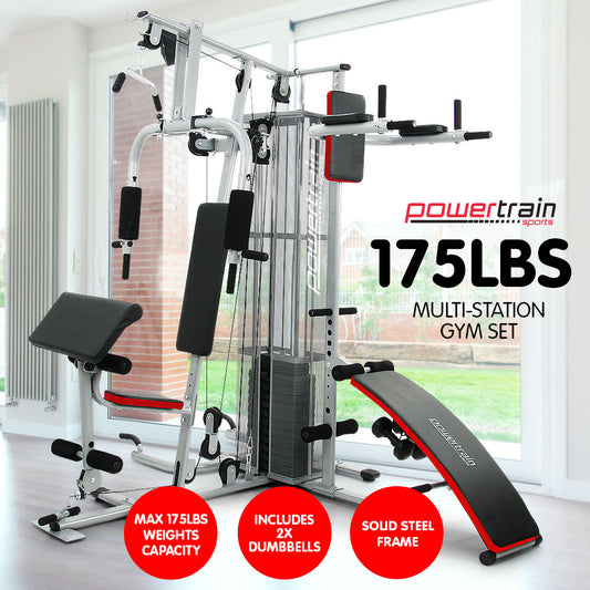 Home Gym Multi Station with 175lb Weights and Dumbbells