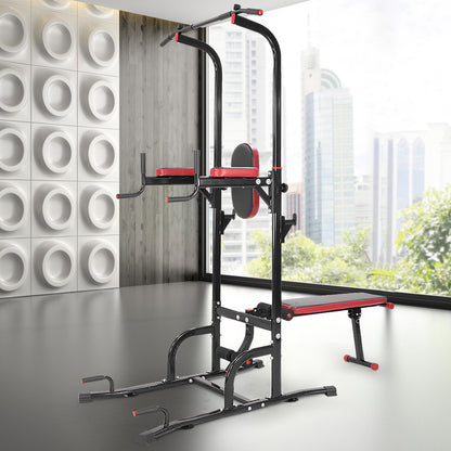 Powertrain Multi Station Pull-up Chin-Up Tower with Exercise Bench