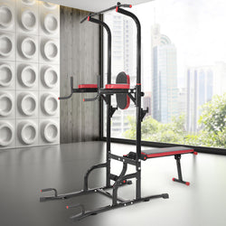Powertrain Multi Station Pull-up Chin-Up Tower with Exercise Bench