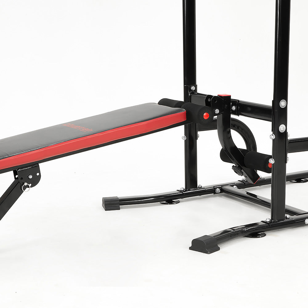 Powertrain Multi Station Pull-up Chin-Up Tower with Exercise Bench