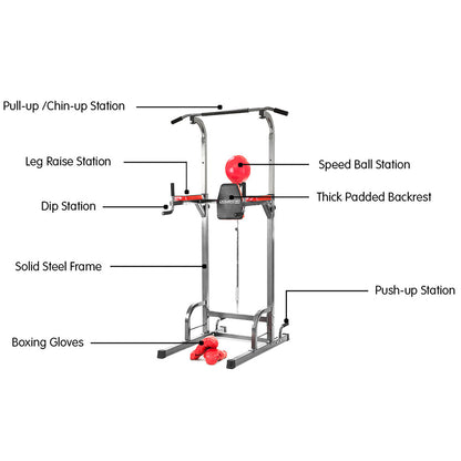 Powertrain Multi Station Home Gym Pull Chin Up Tower with Speedball