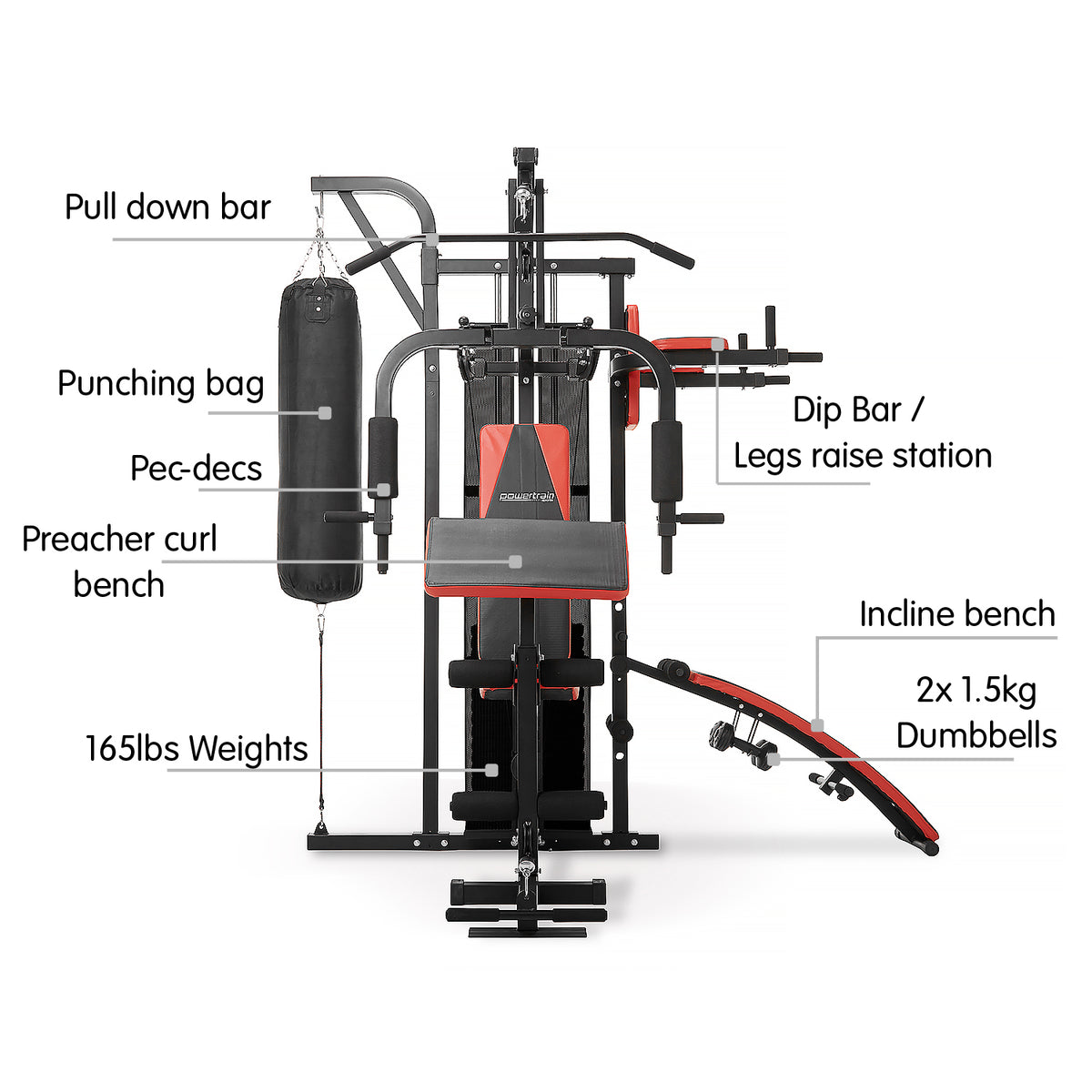 Multi Station Home Gym Exercise Dumbbells Punching Bag