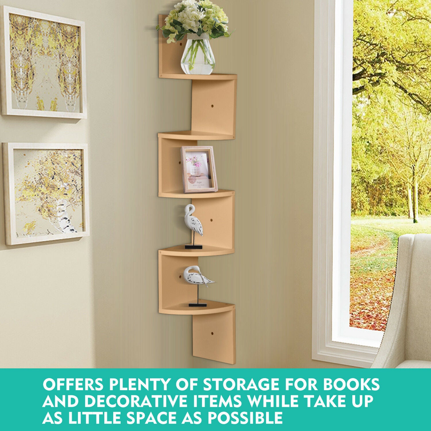 5 Tier Corner Wall Shelf Display Shelves DVD CD Storage Zig-tag Rack