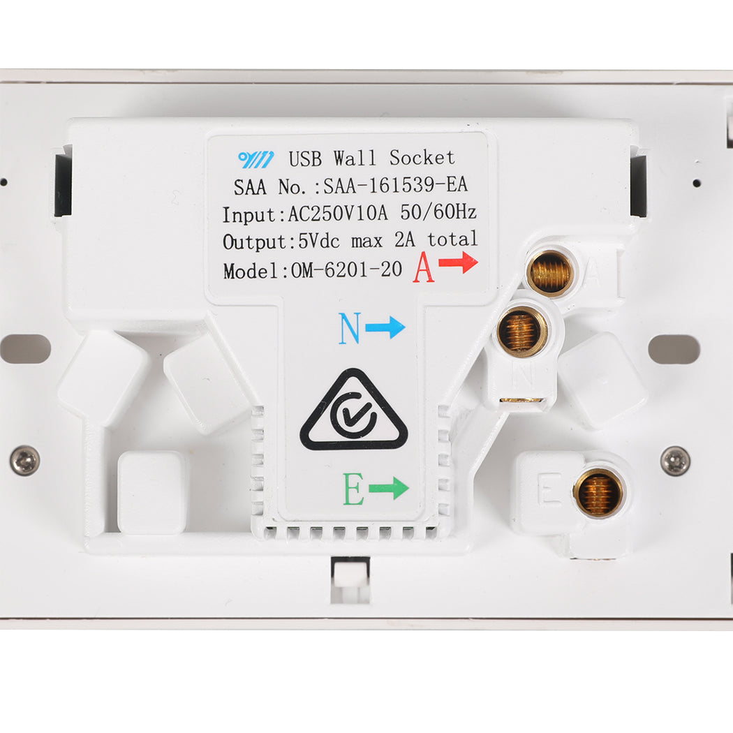 Dual USB Wall Socket Power Point Home Supply Electrical Charger SAA Outlet Plate