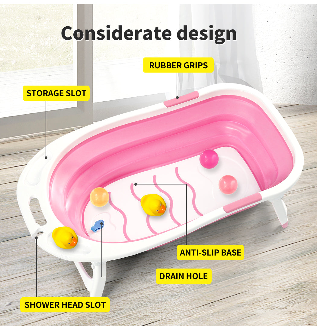 Baby Bath Tub Infant Toddlers Foldable Bathtub Folding Safety Bathing ShowerPink
