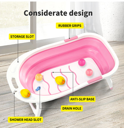 Baby Bath Tub Infant Toddlers Foldable Bathtub Folding Safety Bathing ShowerPink