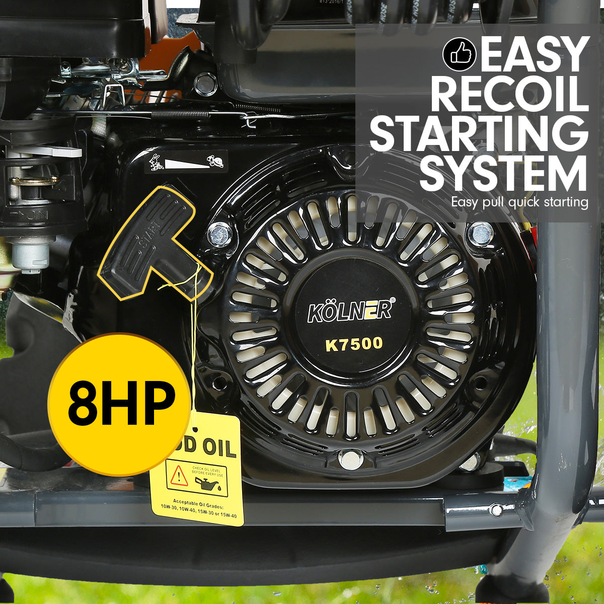 Kolner 7500 8HP 4800psi Petrol Engine Pressure Washer 30m Hose Cleaner