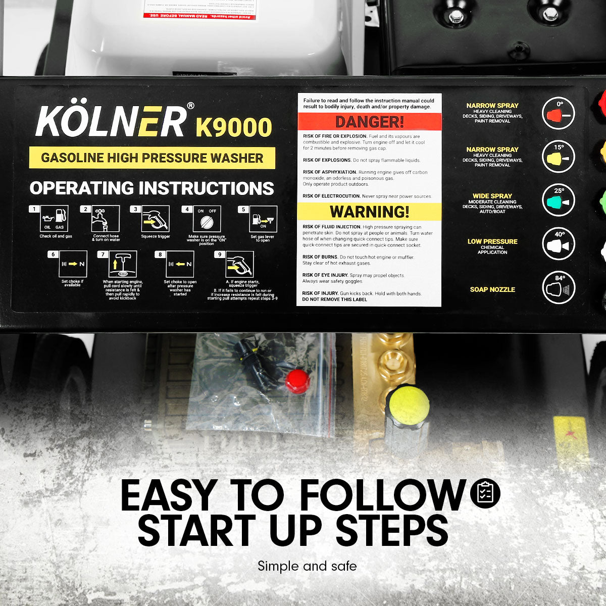 Kolner 9000 5000psi Petrol Engine Pressure Washer 20m Hose Cleaner
