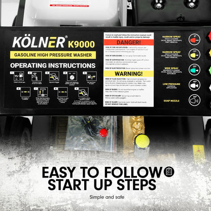 Kolner 9000 5000psi Petrol Engine Pressure Washer 20m Hose Cleaner