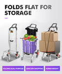Foldable Shopping Cart Trolley Stainless Steel Basket Luggage Grocery Portable