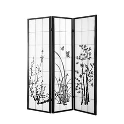 3 Panel Room Divider Privacy Screen Door Pine Wood Stand Fringe