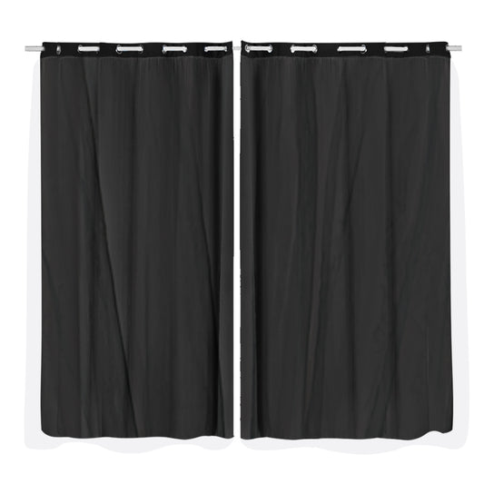 2x Blockout Curtains Panels 3 Layers with Gauze Room Darkening 180x213cm Black