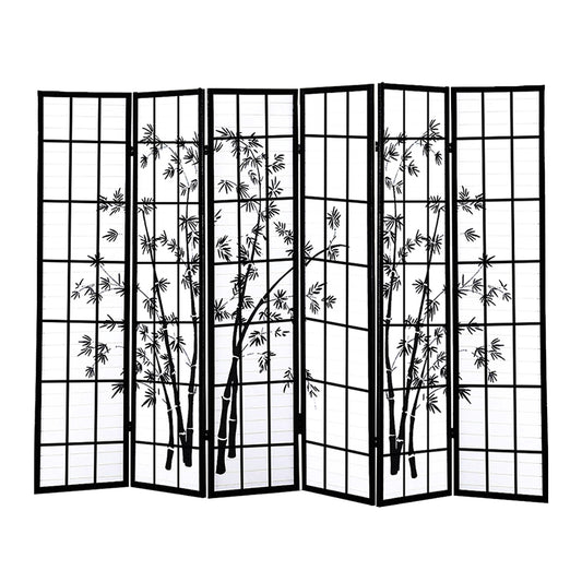 6 Panel Free Standing Foldable  Room Divider Privacy Screen Bamboo Print