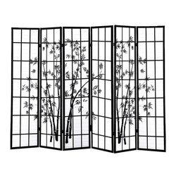 6 Panel Free Standing Foldable  Room Divider Privacy Screen Bamboo Print