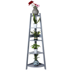 5 Tier Corner Shelf Wooden Storage Plant Stand Grey