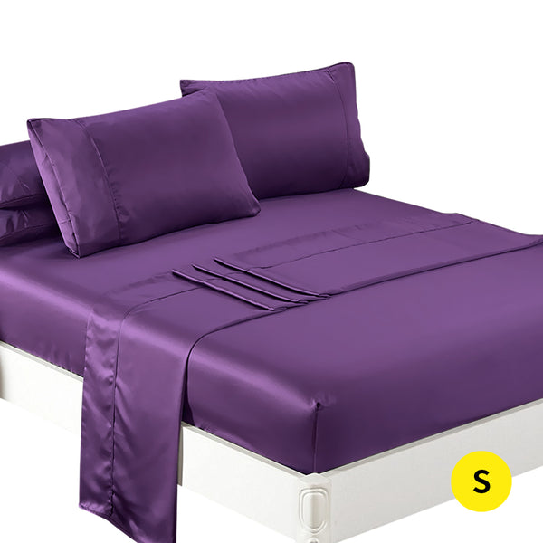  Ultra Soft Silky Satin Bed Sheet Set in Single Size in Purple Colour
