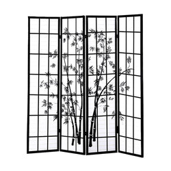 4 Panel Room Divider Screen Door Stand Privacy Fringe Wood Fold Bamboo