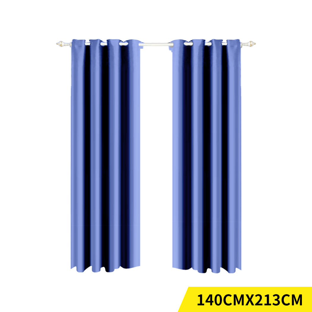 2x Blockout Curtain 3 Layers Eyelet Fabric Room Darkening 140x213cm Navy blue