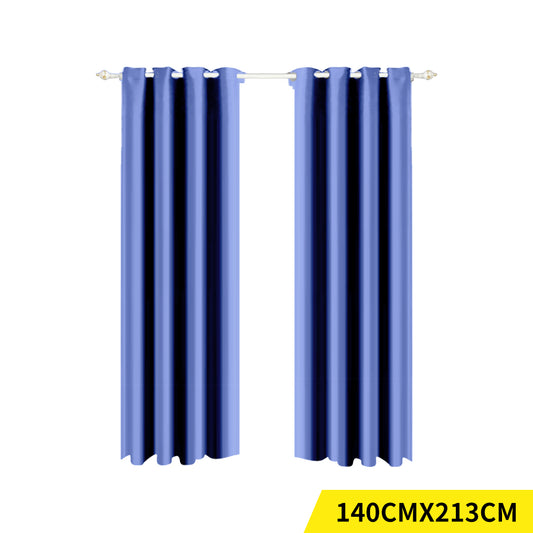 2x Blockout Curtain 3 Layers Eyelet Fabric Room Darkening 140x213cm Navy blue