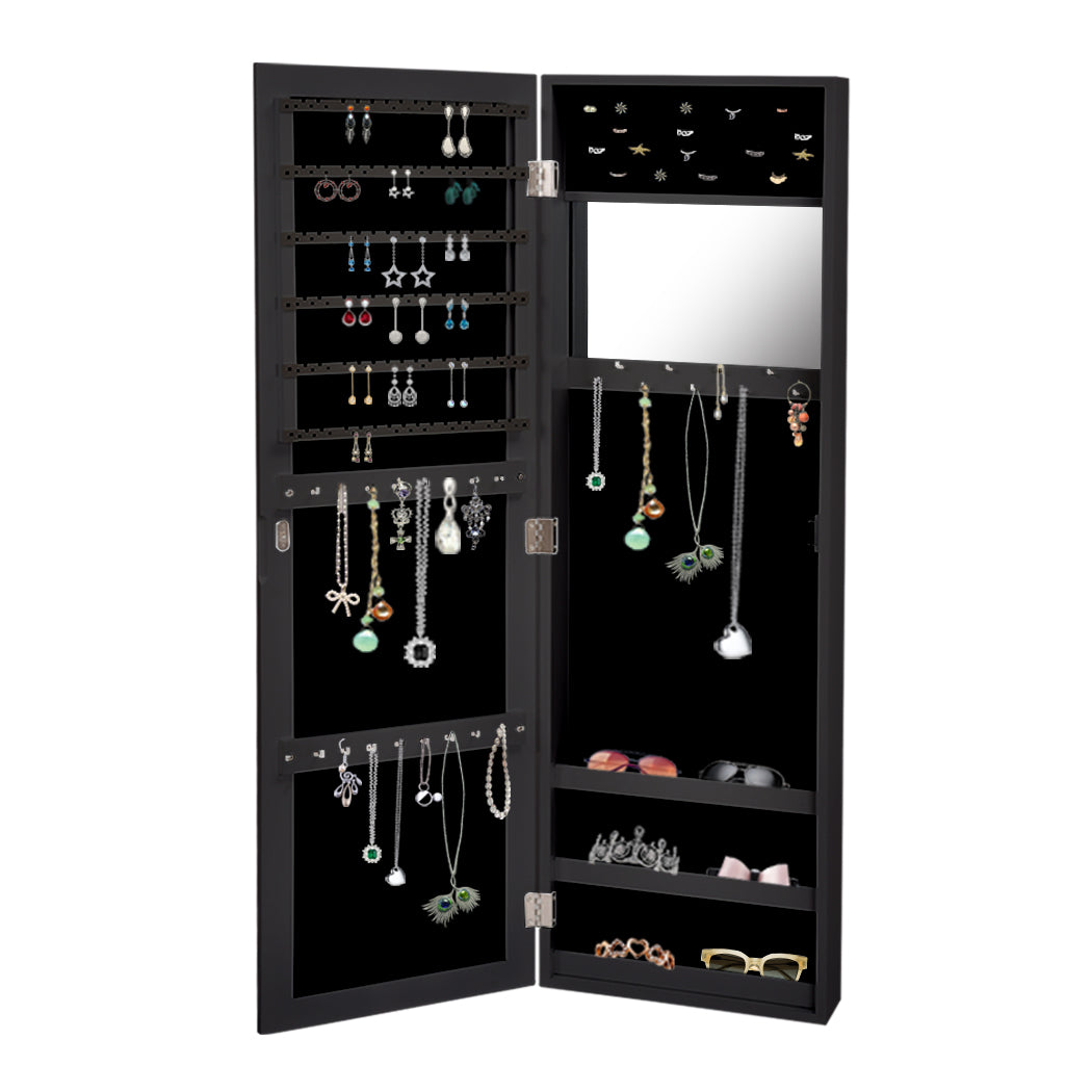 Mirror Jewellery Cabinet Makeup Storage Jewelry Organiser Box Tall Black