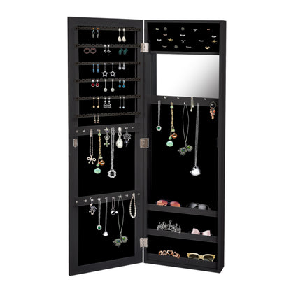 Mirror Jewellery Cabinet Makeup Storage Jewelry Organiser Box Tall Black