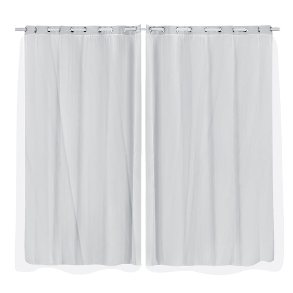  2x Blockout Curtains Panels 3 Layers with Gauze Room Darkening 180x213cm Grey