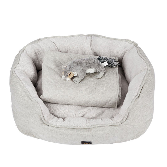 Pet Bed Set Dog Cat Quilted Blanket Beige L
