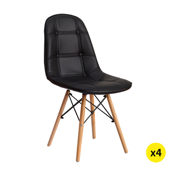  4x High quality iconic set of PU leather Dining Chairs- Black