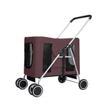 4 Wheels Pushchair Foldable Pet Stroller - Brown