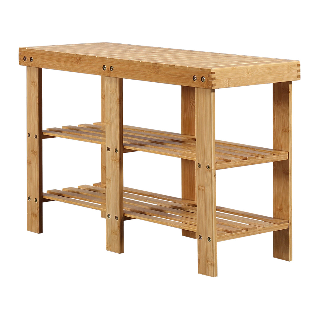 Bamboo Shoe Rack Stand Bench 3 TierOrganiser 69.5cm