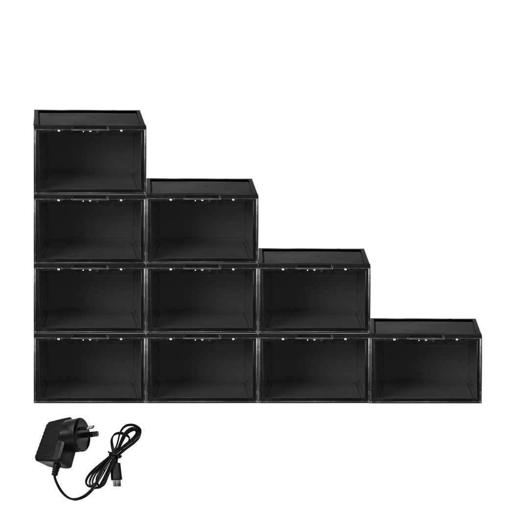 LED Shoe Storage Boxes Lighted Sneaker Display Case Sound Control Magnetic Black/White